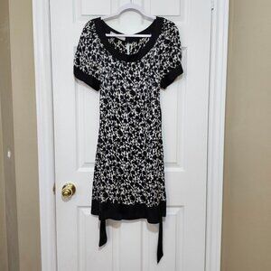 Zara Women's Short Sleeve Flowy Silk Summer Short Dress ~ Black and White ~ Sz L